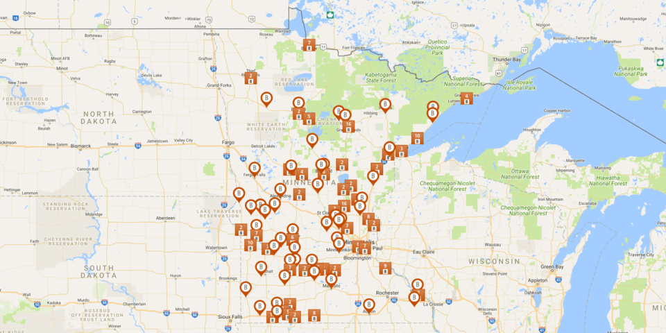 Google map of Blandin's broadband work